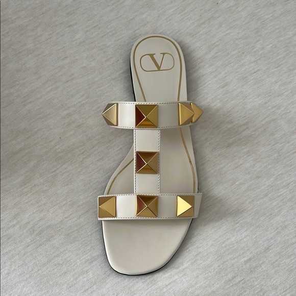 Valentino White and Gold Studded Sandals - Picture 5 of 7